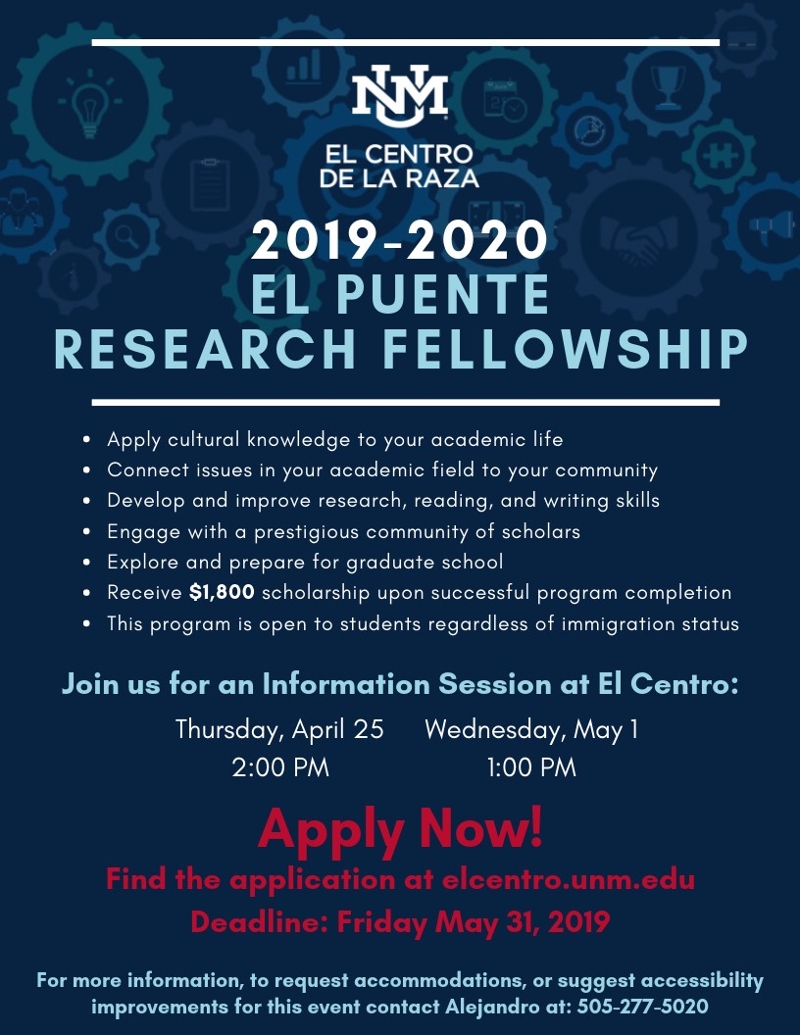 (RESEARCH FELLOWSHIP)  El Centro de la Raza: 2019-2020 El Puente Research Fellowship [article image]