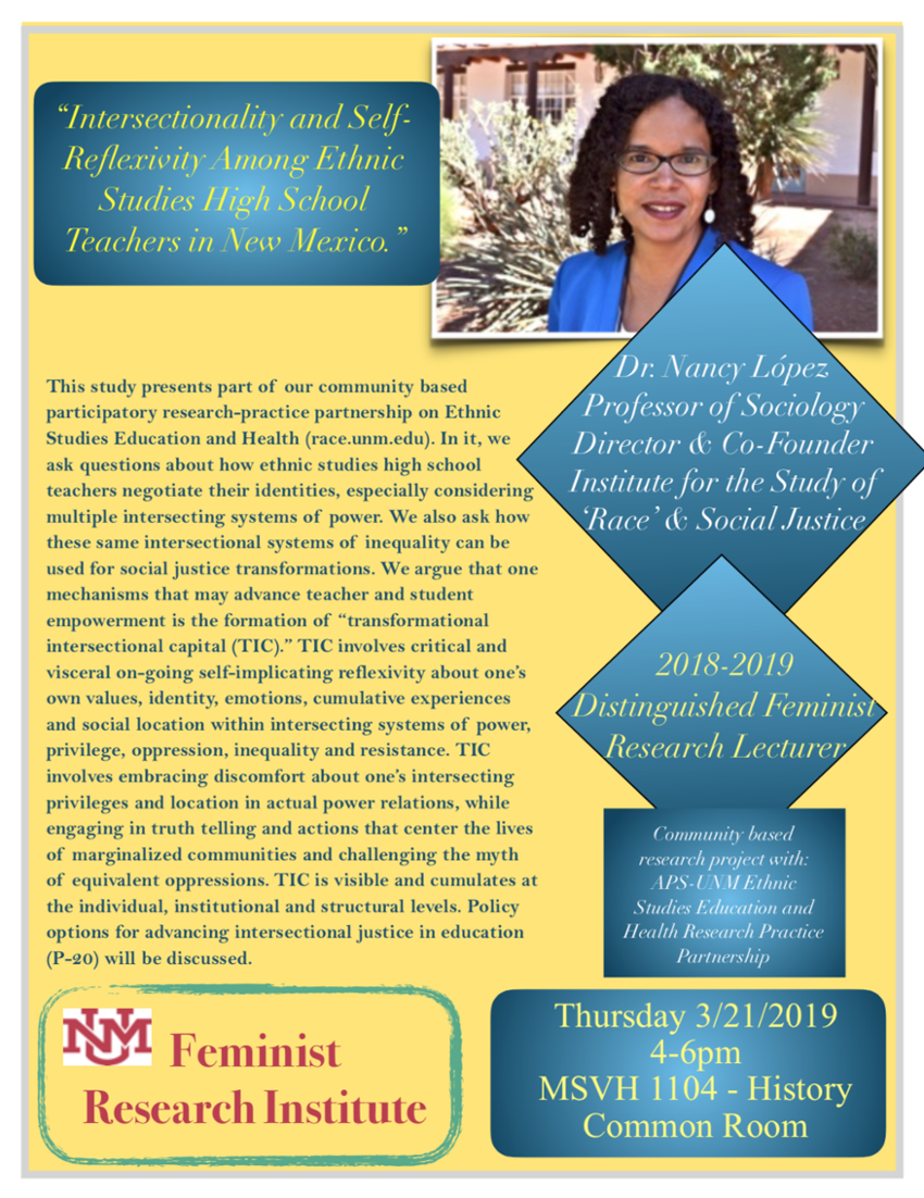 (LOCAL) Dr Nancy López: Intersectionality and Self-Reflexivity Among Ethnic Studies High School Teachers in New Mexico [article image]